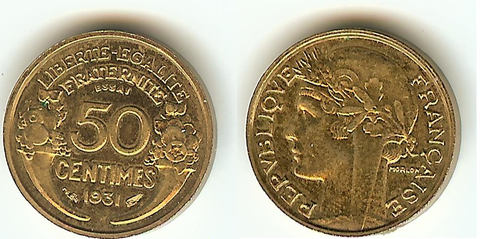 50 Centimes Morlon 1931 Pattern(Piedfort) AU+/Unc